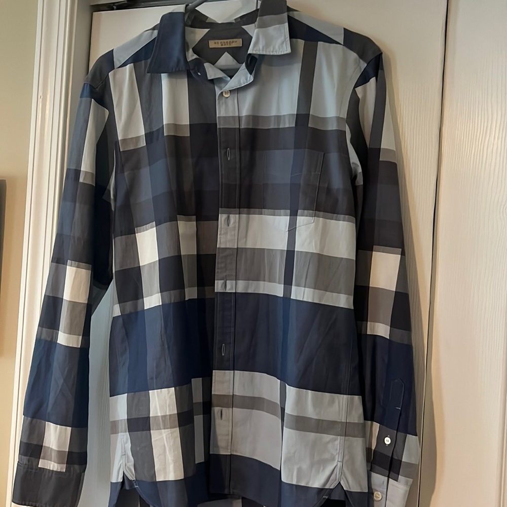 burberry slim fit check stretch poplin button up shirt blue check